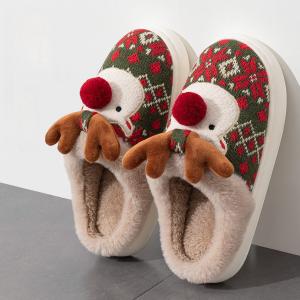 Yesteem New Cute Christmas Elk Cotton Slippers for Women Winter INS Home Non-slip Furry Cotton Slippers