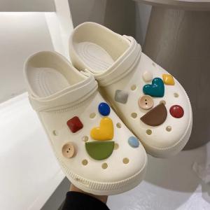 Yesteem New Summer Thick-soled Clogs with Cute Button Non-slip Anti-odor Height-enhancing Outdoor Beach Shoes with Closed Toes for Women