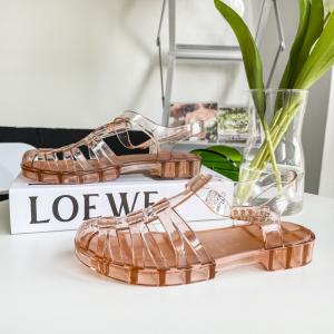 Yesteem Women's Summer Roman Flat Bottom Sandals Transparent Crystal Beach Shoes Flat Heel Slip-On Closure Rainproof Plastic Jelly Shoes
